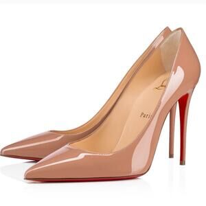 Christian Louboutin Decollete 554 100 Patent Nude 6248 Pointed Heel Pump 36.5